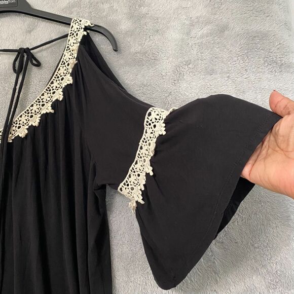 Simply Emma Blouse Top 3X Black V Neckline Cold Shoulder Tunic Boho Flowy - Picture 5 of 8